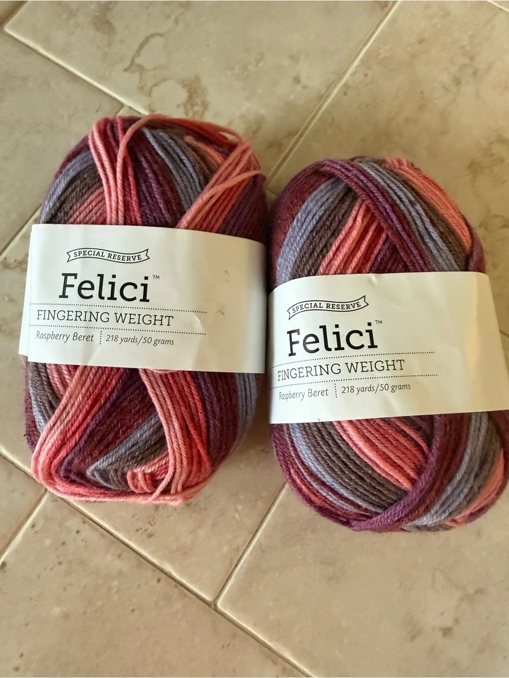 Felici Fingering Weight Yarn - Raspberry Beret - Multicolor Pink/Purple 2 Skeins